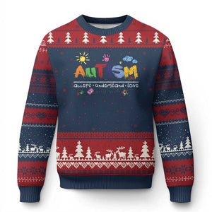 Autism Acceptance Month Ugly Christmas Sweater Autism Accept Understand Love SPED Teachers TS11 Navy Red Print Your Wear