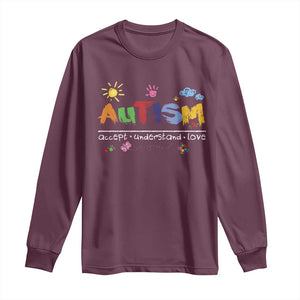 Autism Acceptance Month Long Sleeve Shirt Autism Accept Understand Love SPED Teachers TS11 Maroon Print Your Wear
