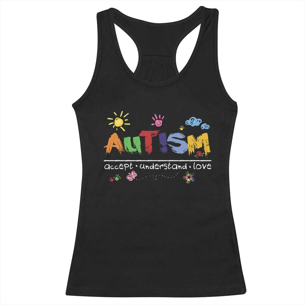 Autism Acceptance Month Racerback Tank Top Autism Accept Understand Love SPED Teachers TS11 Black Print Your Wear