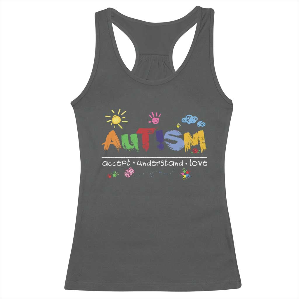 Autism Acceptance Month Racerback Tank Top Autism Accept Understand Love SPED Teachers TS11 Dark Heather Print Your Wear