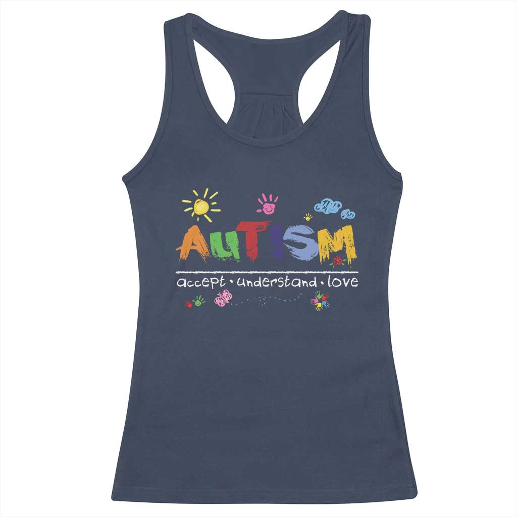 Autism Acceptance Month Racerback Tank Top Autism Accept Understand Love SPED Teachers TS11 Navy Print Your Wear