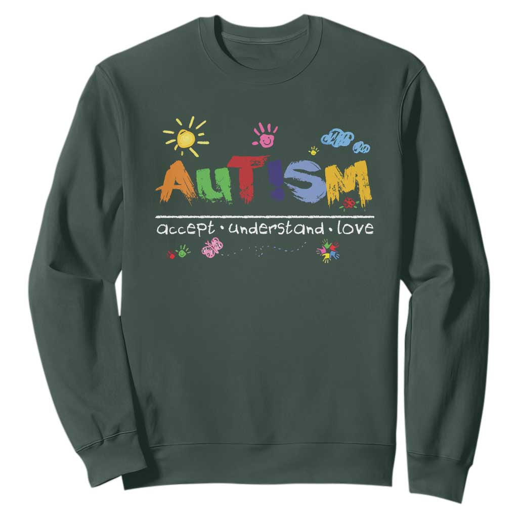 Autism Acceptance Month Sweatshirt Autism Accept Understand Love SPED Teachers TS11 Dark Forest Green Print Your Wear