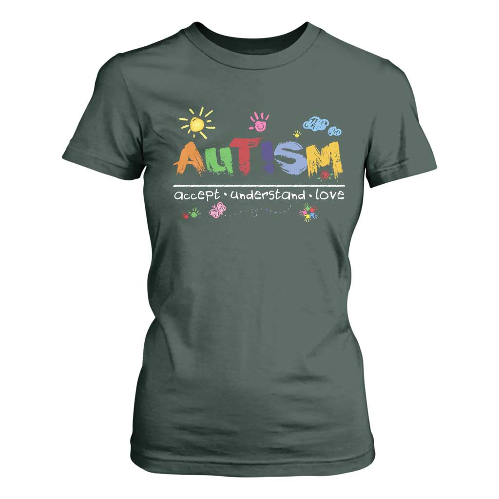 Autism Acceptance Month T Shirt For Women Autism Accept Understand Love SPED Teachers TS11 Dark Forest Green Print Your Wear