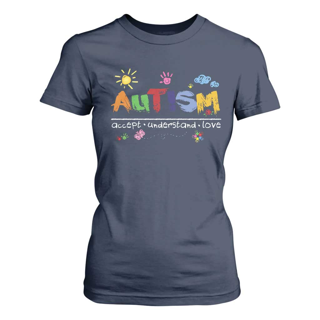 Autism Acceptance Month T Shirt For Women Autism Accept Understand Love SPED Teachers TS11 Navy Print Your Wear