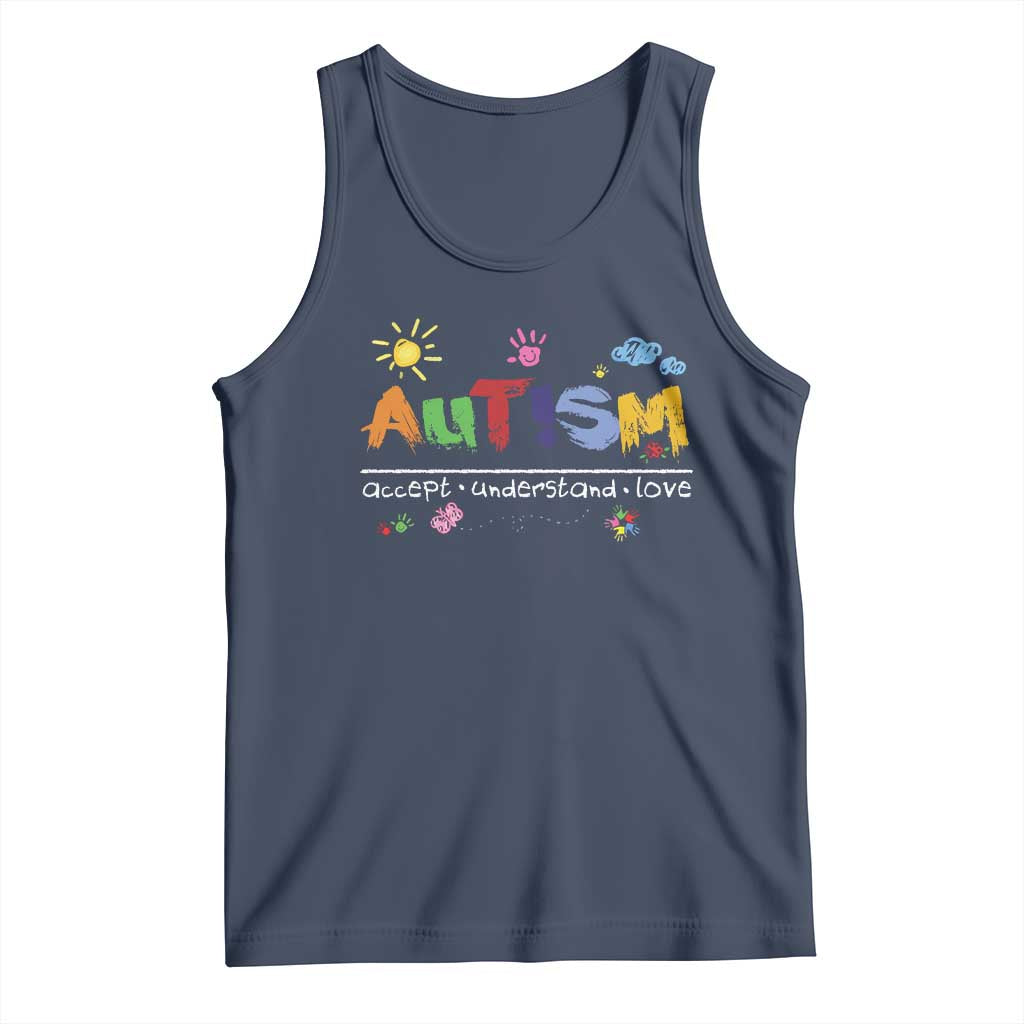Autism Acceptance Month Tank Top Autism Accept Understand Love SPED Teachers TS11 Navy Print Your Wear