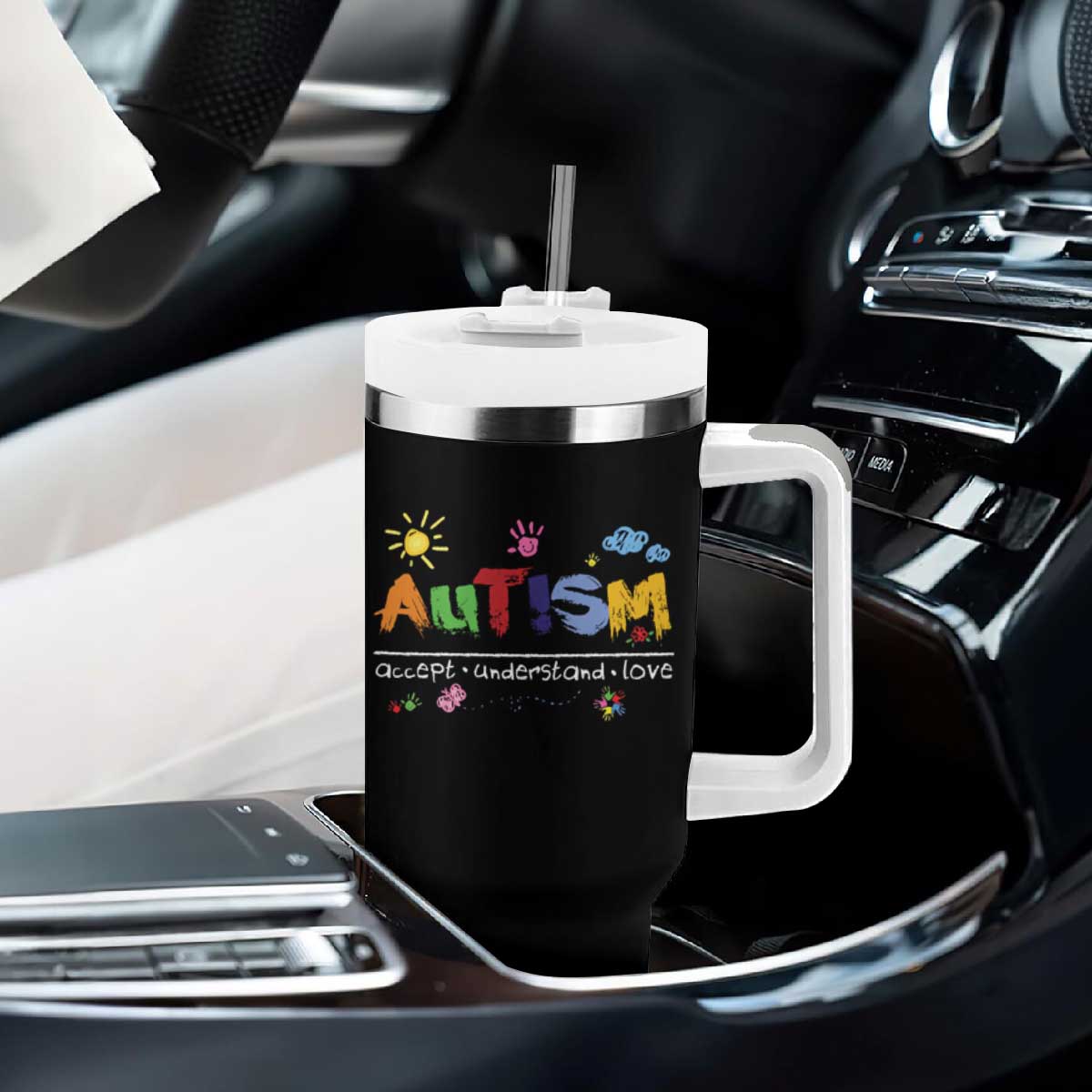 Autism Acceptance Month Tumbler With Handle Autism Accept Understand Love SPED Teachers TS11 Print Your Wear