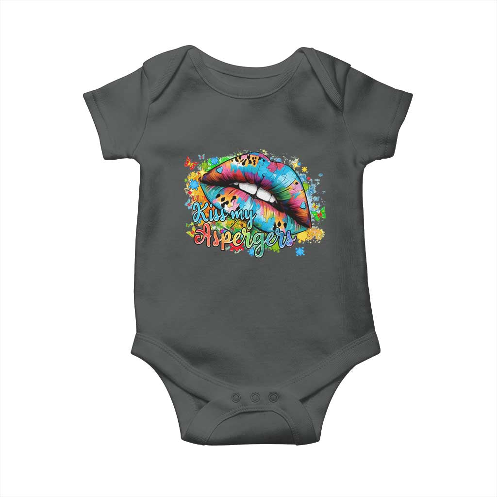 Funny Kiss My Aspergers Baby Onesie Asperger Syndrome Autism Awareness TS11 Dark Heather Print Your Wear