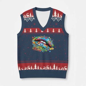 Funny Kiss My Aspergers V-Neck Knit Sweater Vest Asperger Syndrome Autism Awareness TS11 Navy Red Print Your Wear