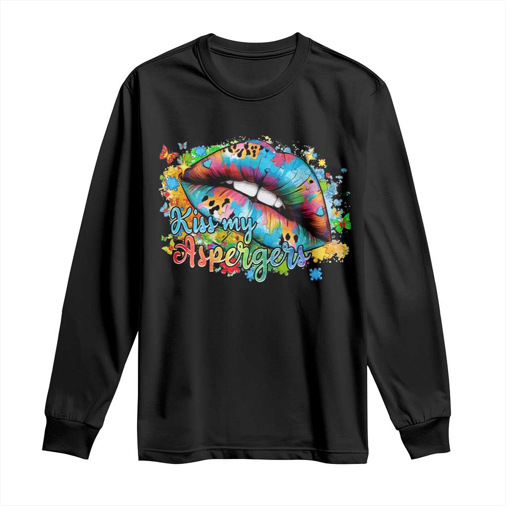 Funny Kiss My Aspergers Long Sleeve Shirt Asperger Syndrome Autism Awareness TS11 Black Print Your Wear