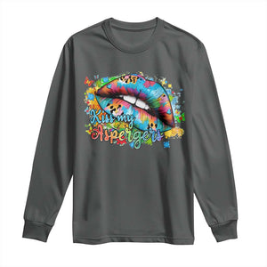 Funny Kiss My Aspergers Long Sleeve Shirt Asperger Syndrome Autism Awareness TS11 Dark Heather Print Your Wear