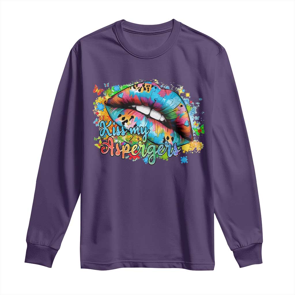 Funny Kiss My Aspergers Long Sleeve Shirt Asperger Syndrome Autism Awareness TS11 Purple Print Your Wear