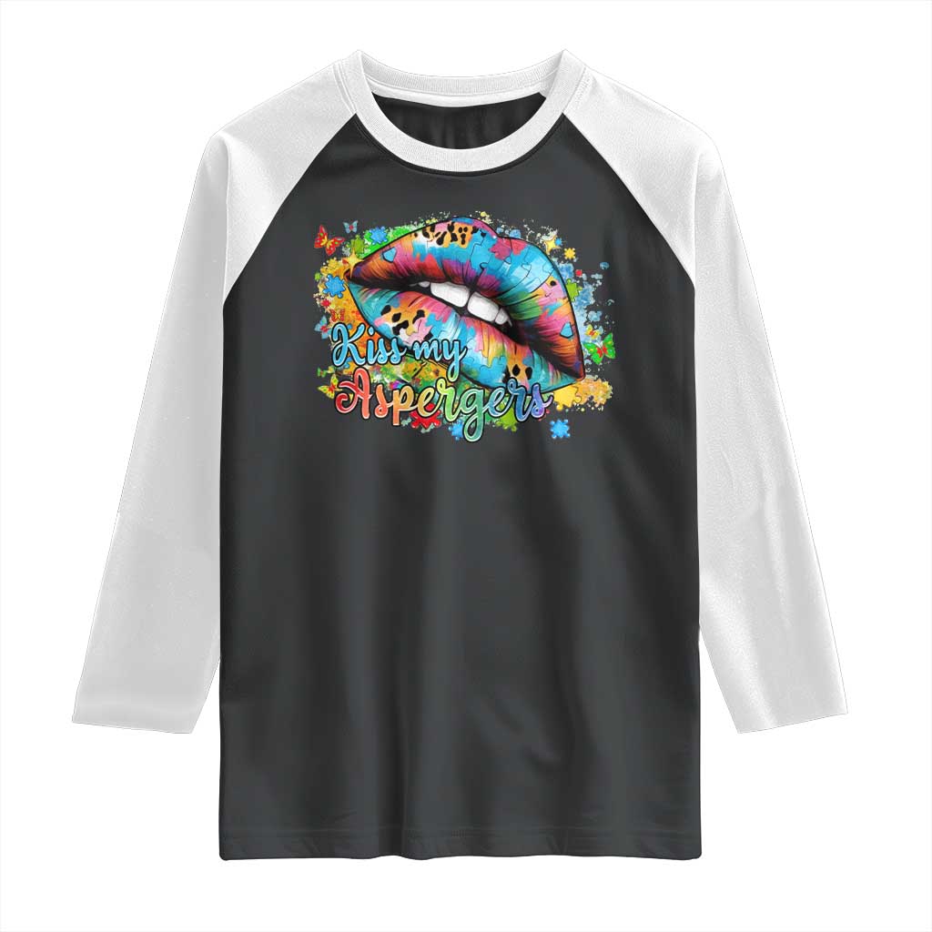 Funny Kiss My Aspergers Raglan Shirt Asperger Syndrome Autism Awareness TS11 Black White Print Your Wear