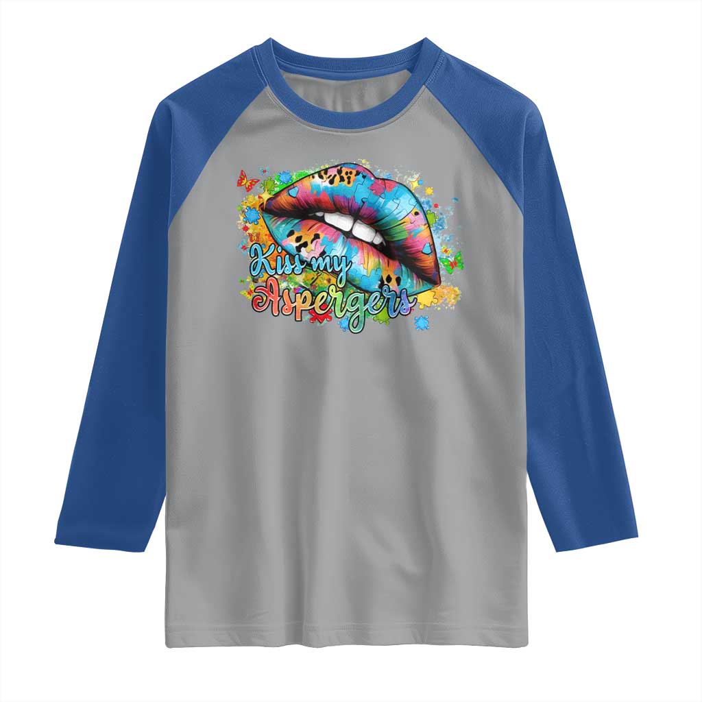 Funny Kiss My Aspergers Raglan Shirt Asperger Syndrome Autism Awareness TS11 Sport Gray Royal Print Your Wear