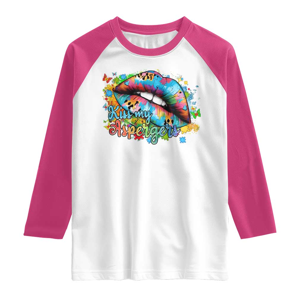 Funny Kiss My Aspergers Raglan Shirt Asperger Syndrome Autism Awareness TS11 White Heliconia Print Your Wear