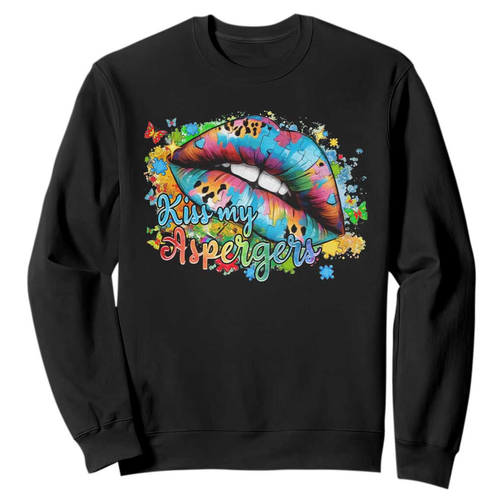 Funny Kiss My Aspergers Sweatshirt Asperger Syndrome Autism Awareness TS11 Black Print Your Wear
