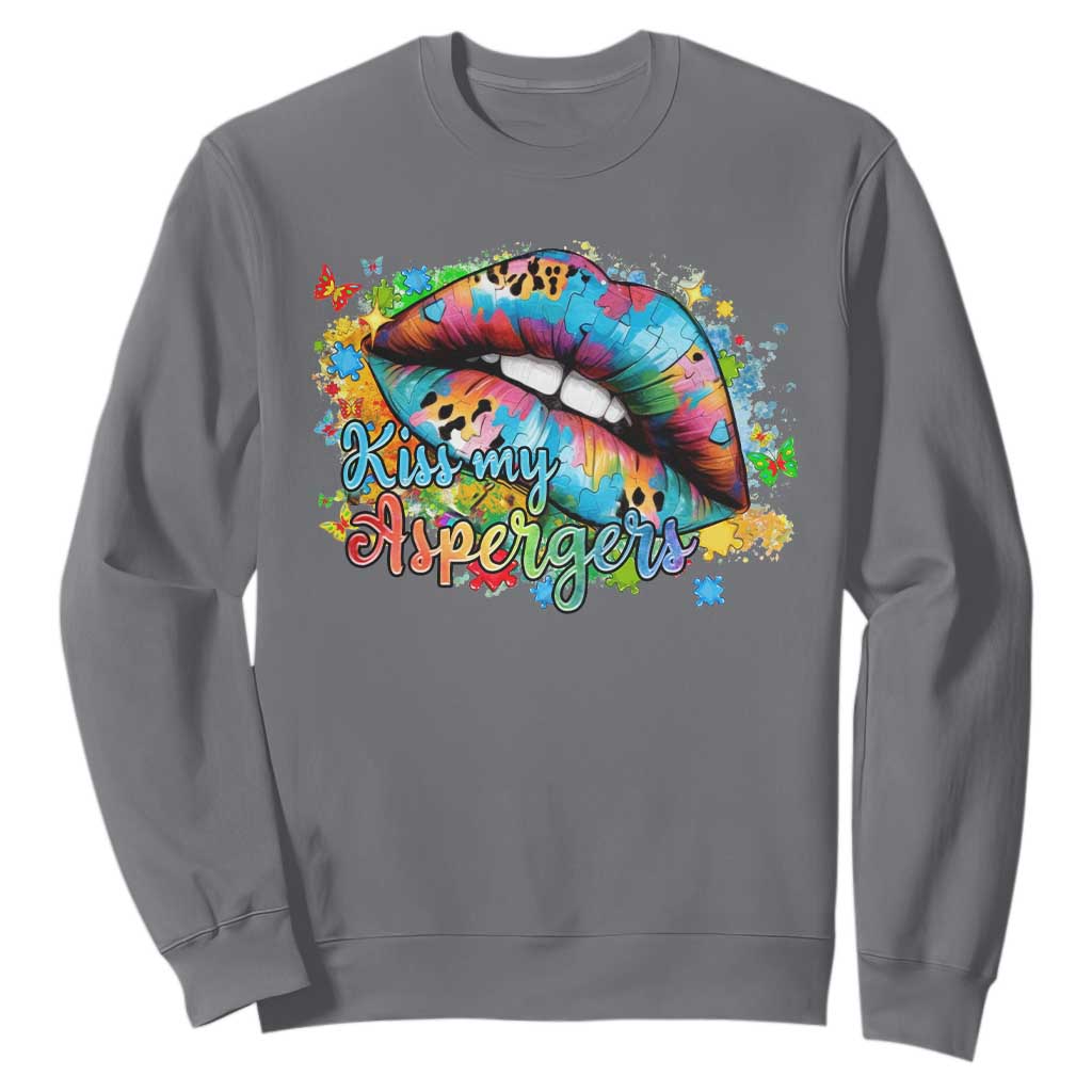 Funny Kiss My Aspergers Sweatshirt Asperger Syndrome Autism Awareness TS11 Charcoal Print Your Wear