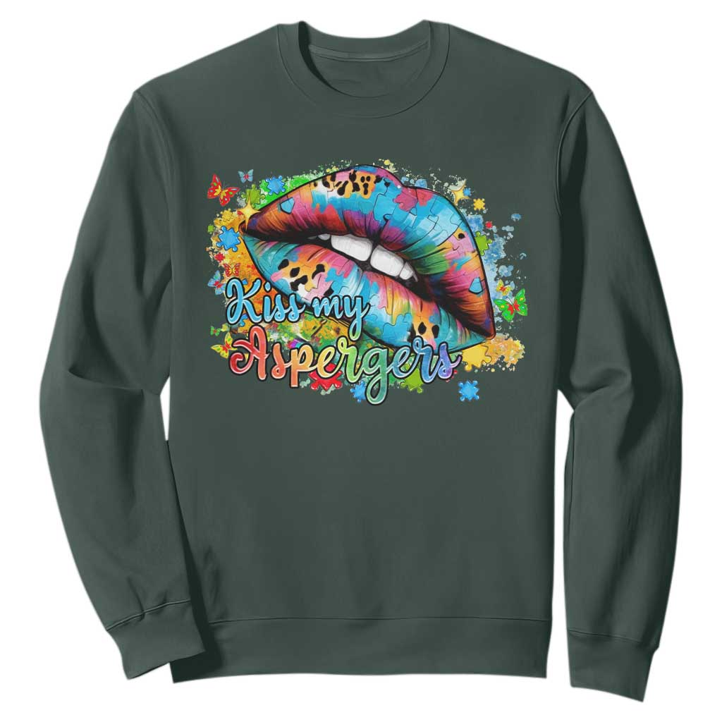 Funny Kiss My Aspergers Sweatshirt Asperger Syndrome Autism Awareness TS11 Dark Forest Green Print Your Wear