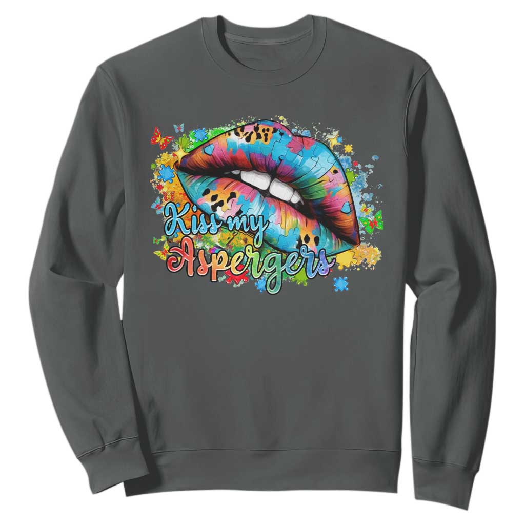 Funny Kiss My Aspergers Sweatshirt Asperger Syndrome Autism Awareness TS11 Dark Heather Print Your Wear
