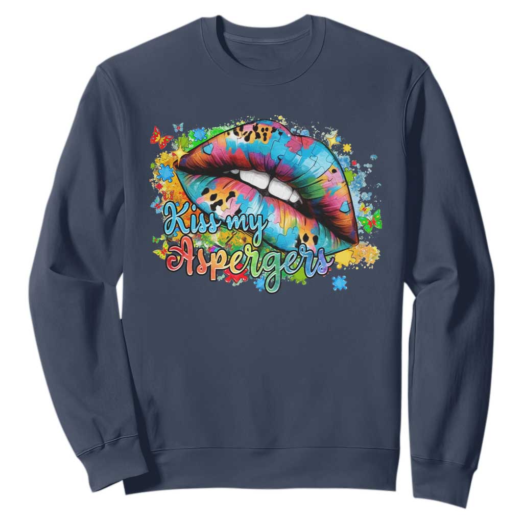 Funny Kiss My Aspergers Sweatshirt Asperger Syndrome Autism Awareness TS11 Navy Print Your Wear