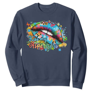 Funny Kiss My Aspergers Sweatshirt Asperger Syndrome Autism Awareness TS11 Navy Print Your Wear