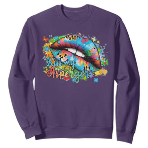 Funny Kiss My Aspergers Sweatshirt Asperger Syndrome Autism Awareness TS11 Purple Print Your Wear