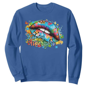 Funny Kiss My Aspergers Sweatshirt Asperger Syndrome Autism Awareness TS11 Royal Blue Print Your Wear