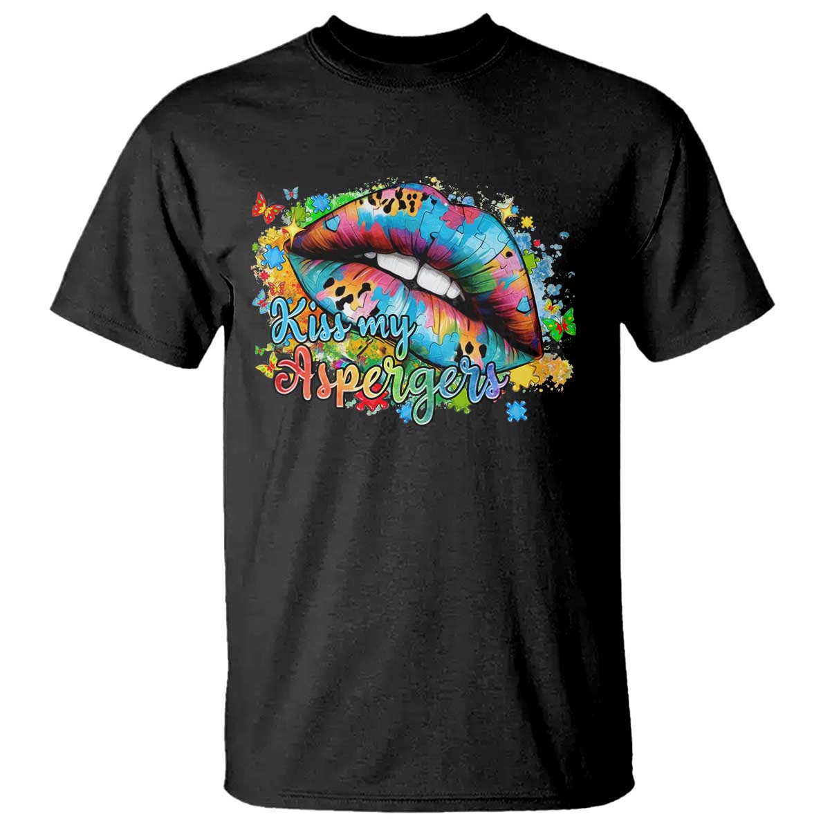 Funny Kiss My Aspergers T Shirt Asperger Syndrome Autism Awareness TS11 Black Print Your Wear