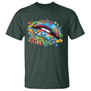 Funny Kiss My Aspergers T Shirt Asperger Syndrome Autism Awareness TS11 Dark Forest Green Print Your Wear