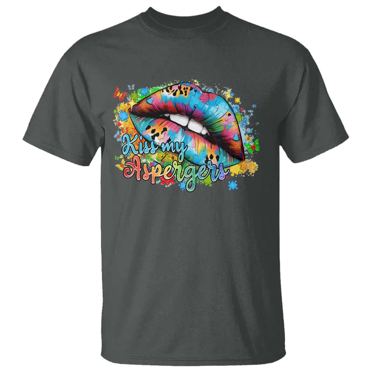 Funny Kiss My Aspergers T Shirt Asperger Syndrome Autism Awareness TS11 Dark Heather Print Your Wear