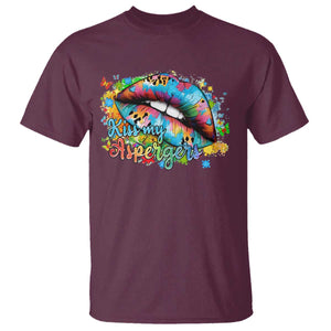 Funny Kiss My Aspergers T Shirt Asperger Syndrome Autism Awareness TS11 Maroon Print Your Wear