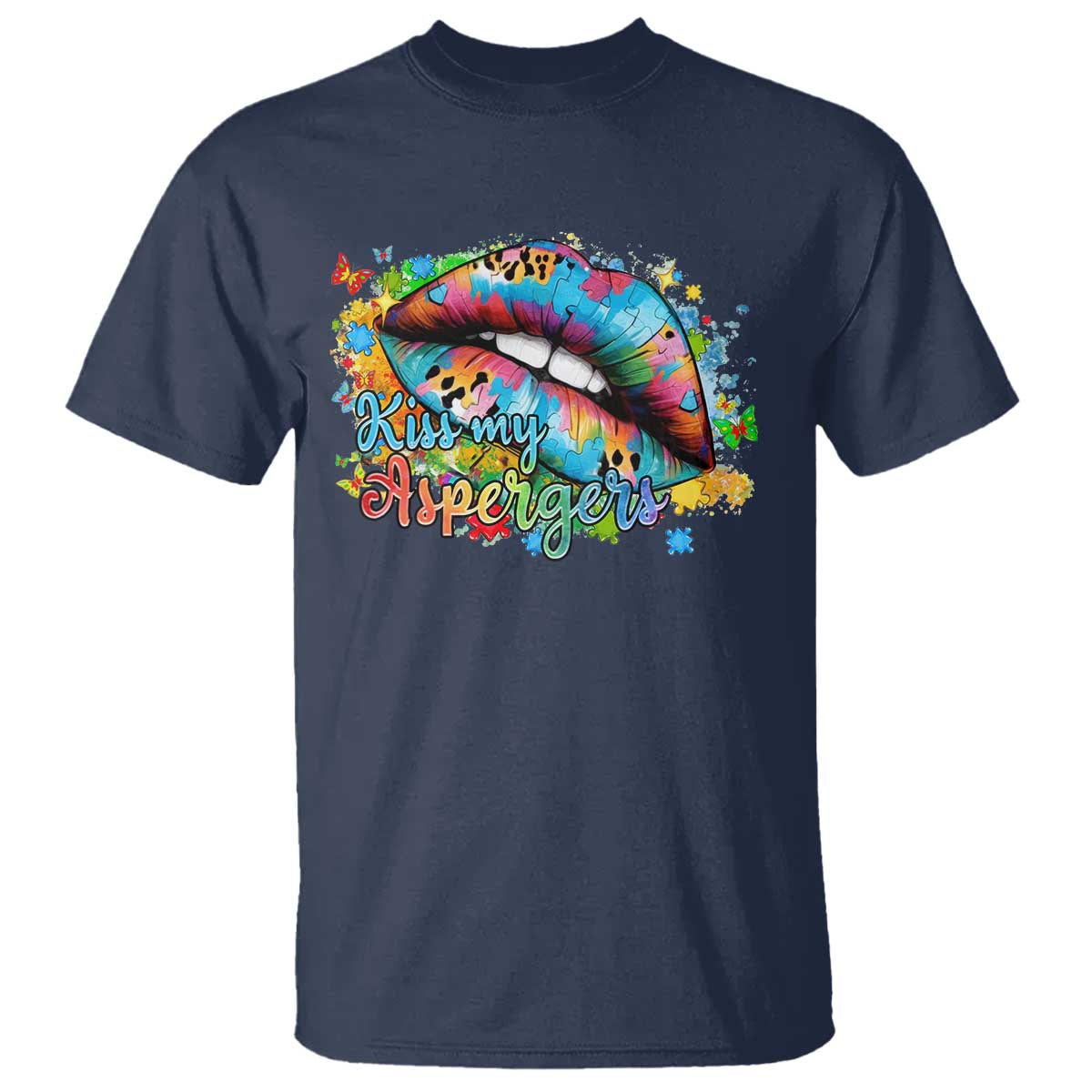 Funny Kiss My Aspergers T Shirt Asperger Syndrome Autism Awareness TS11 Navy Print Your Wear