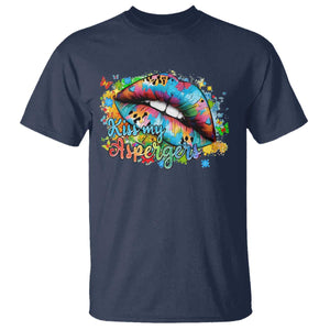 Funny Kiss My Aspergers T Shirt Asperger Syndrome Autism Awareness TS11 Navy Print Your Wear
