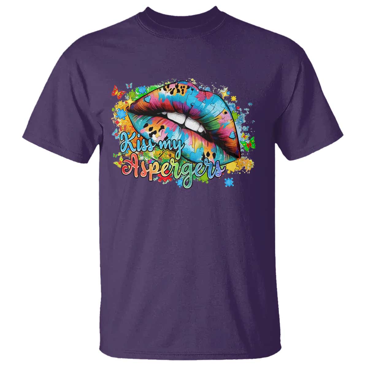 Funny Kiss My Aspergers T Shirt Asperger Syndrome Autism Awareness TS11 Purple Print Your Wear