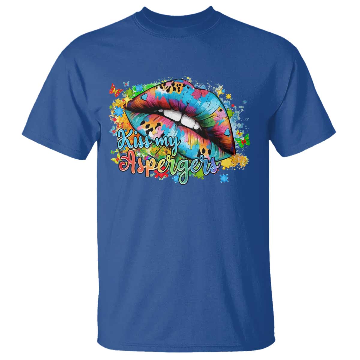 Funny Kiss My Aspergers T Shirt Asperger Syndrome Autism Awareness TS11 Royal Blue Print Your Wear