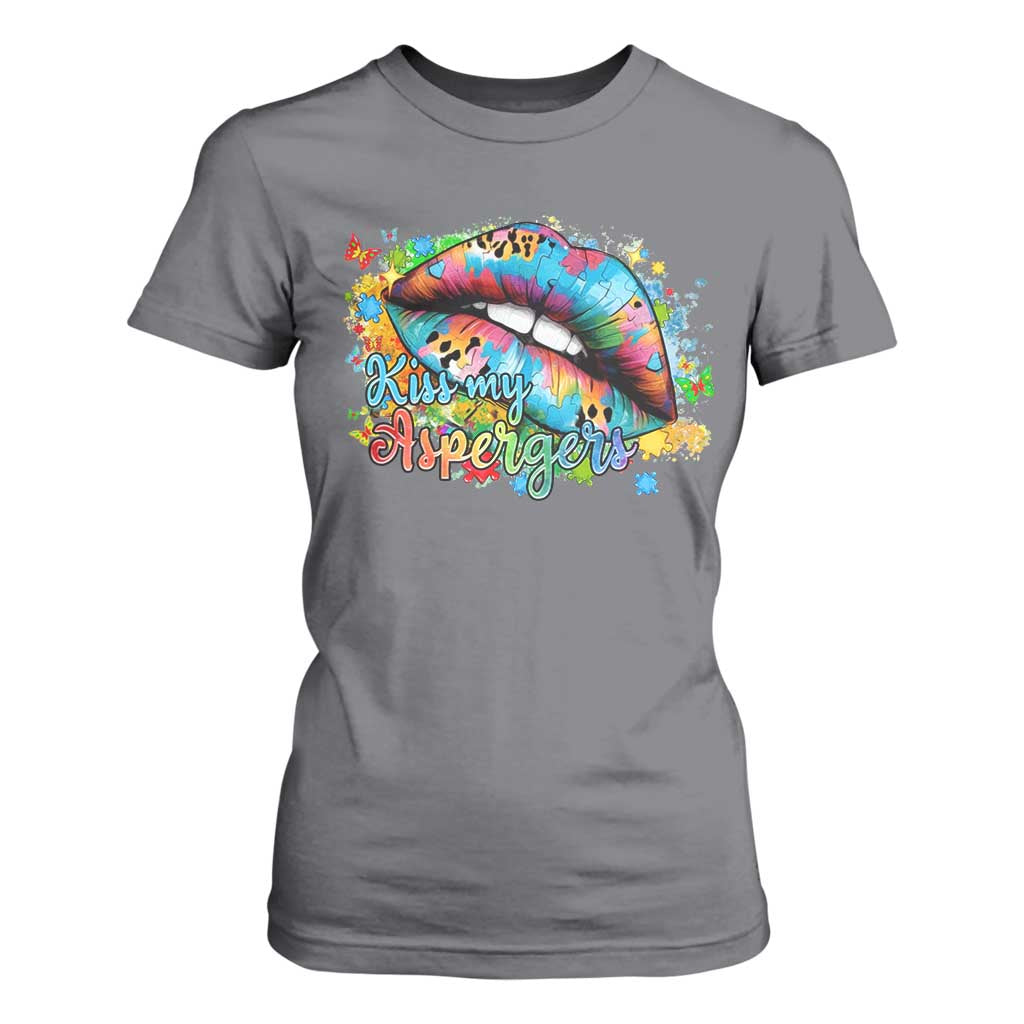 Funny Kiss My Aspergers T Shirt For Women Asperger Syndrome Autism Awareness TS11 Charcoal Print Your Wear