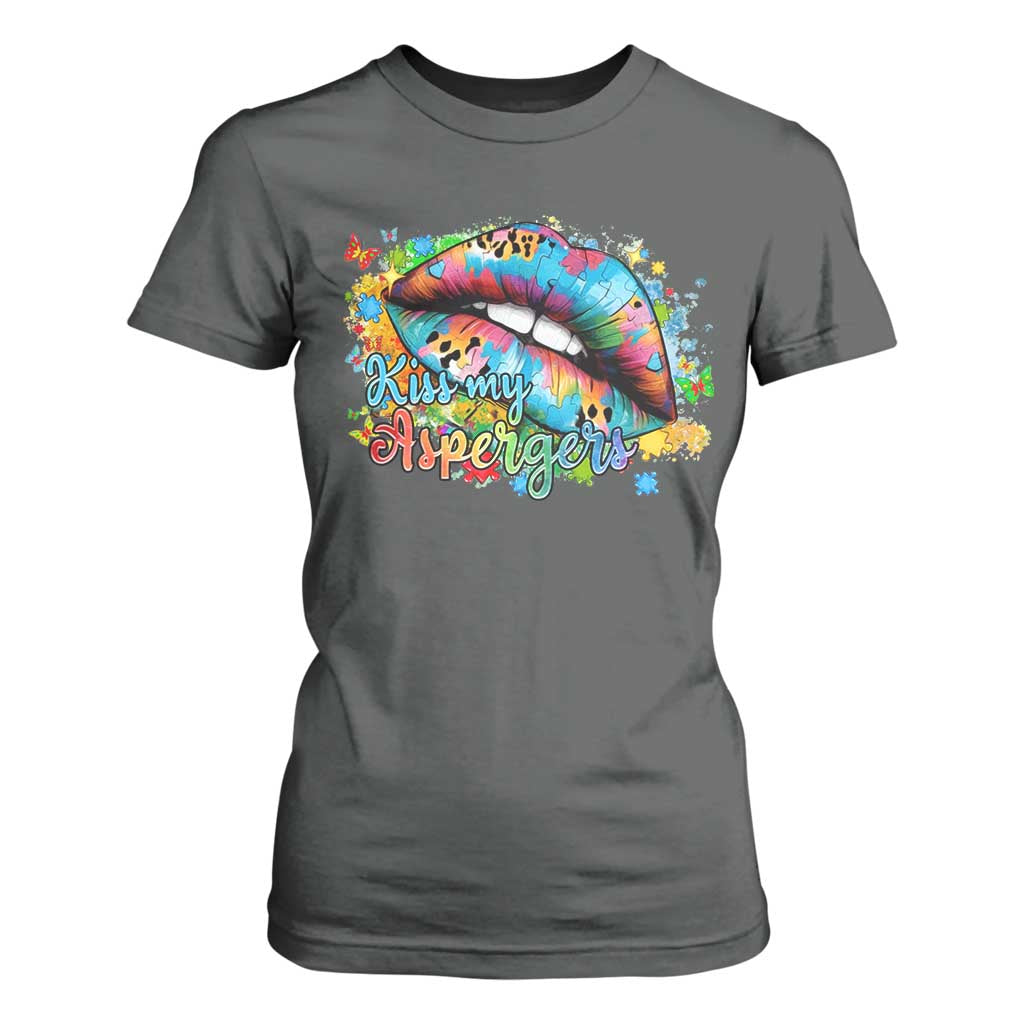 Funny Kiss My Aspergers T Shirt For Women Asperger Syndrome Autism Awareness TS11 Dark Heather Print Your Wear