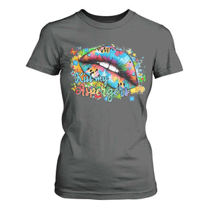 Funny Kiss My Aspergers T Shirt For Women Asperger Syndrome Autism Awareness TS11 Dark Heather Print Your Wear