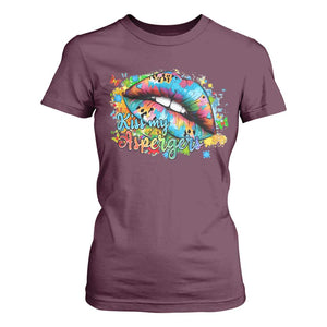 Funny Kiss My Aspergers T Shirt For Women Asperger Syndrome Autism Awareness TS11 Maroon Print Your Wear
