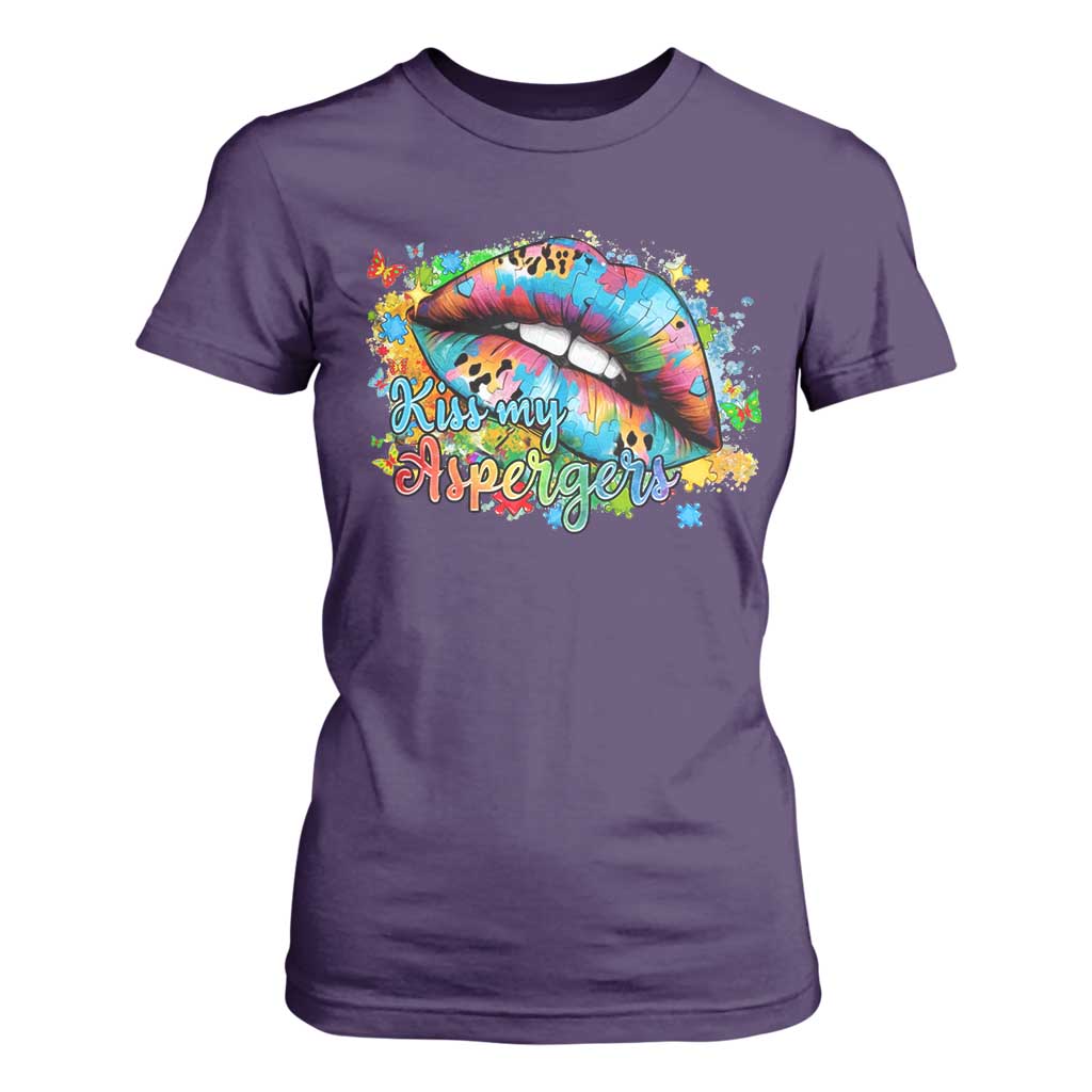 Funny Kiss My Aspergers T Shirt For Women Asperger Syndrome Autism Awareness TS11 Purple Print Your Wear