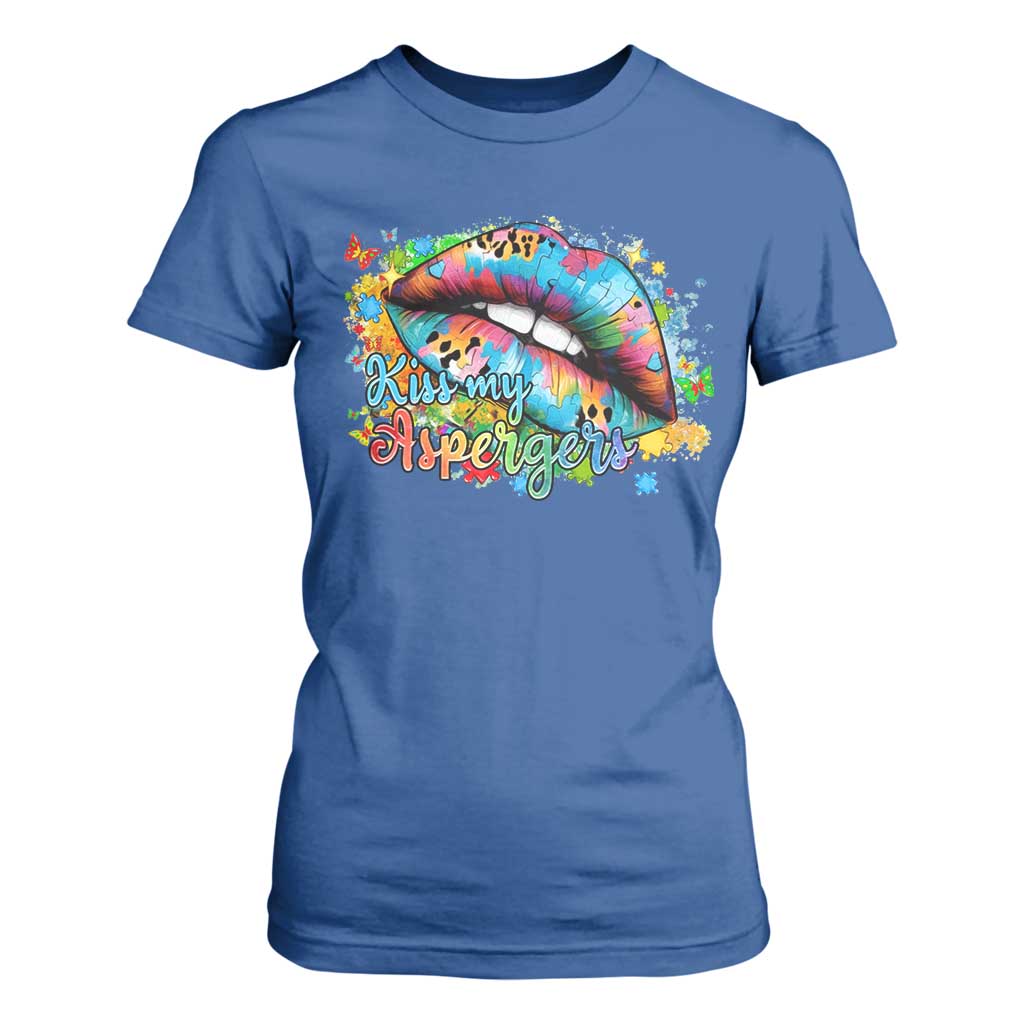 Funny Kiss My Aspergers T Shirt For Women Asperger Syndrome Autism Awareness TS11 Royal Blue Print Your Wear