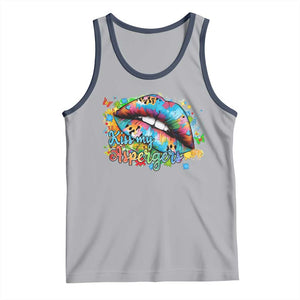 Funny Kiss My Aspergers Tank Top Asperger Syndrome Autism Awareness TS11 Athletic Heather Navy Print Your Wear