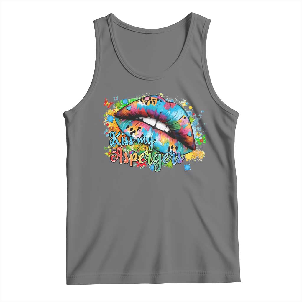 Funny Kiss My Aspergers Tank Top Asperger Syndrome Autism Awareness TS11 Black Heather Print Your Wear