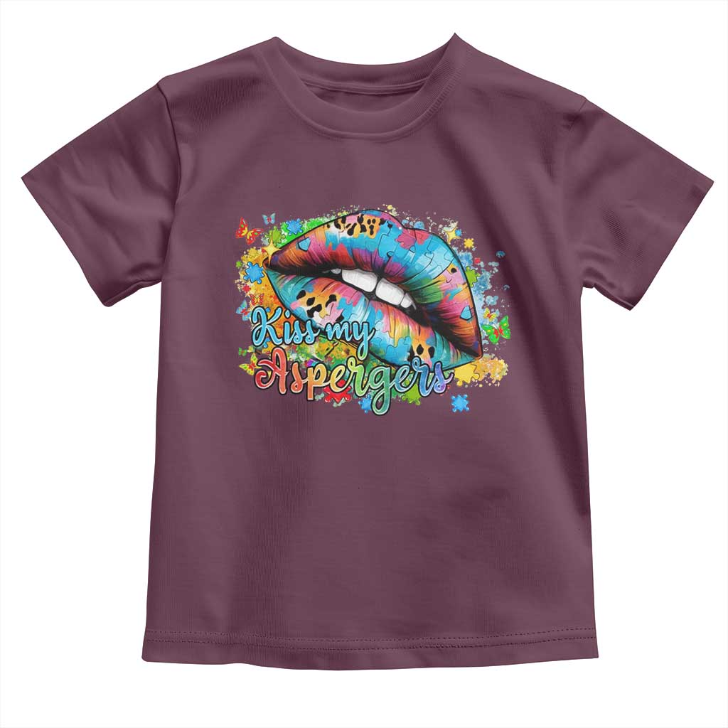 Funny Kiss My Aspergers Toddler T Shirt Asperger Syndrome Autism Awareness TS11 Maroon Print Your Wear