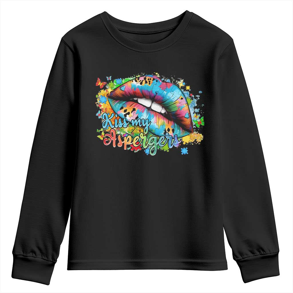 Funny Kiss My Aspergers Youth Sweatshirt Asperger Syndrome Autism Awareness TS11 Black Print Your Wear