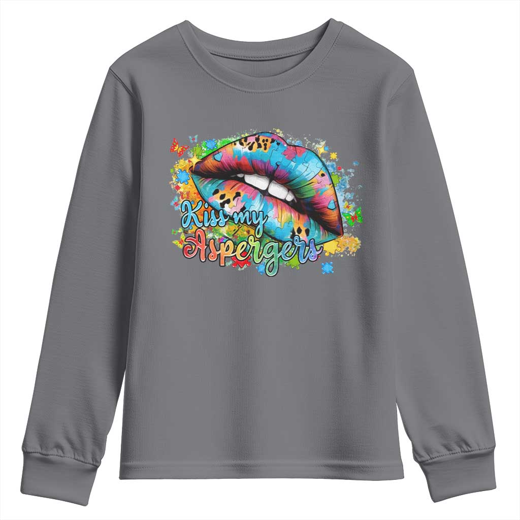 Funny Kiss My Aspergers Youth Sweatshirt Asperger Syndrome Autism Awareness TS11 Charcoal Print Your Wear
