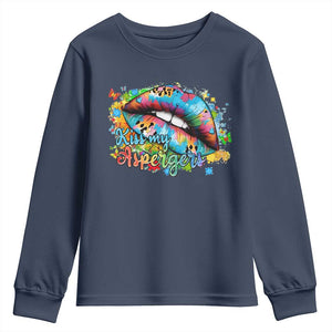 Funny Kiss My Aspergers Youth Sweatshirt Asperger Syndrome Autism Awareness TS11 Navy Print Your Wear