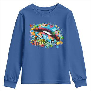 Funny Kiss My Aspergers Youth Sweatshirt Asperger Syndrome Autism Awareness TS11 Royal Blue Print Your Wear