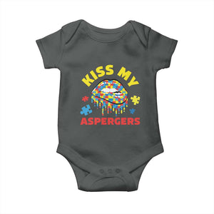 Funny Kiss My Aspergers Baby Onesie Asperger Syndrome Autism Awareness Puzzle Lips TS11 Dark Heather Print Your Wear