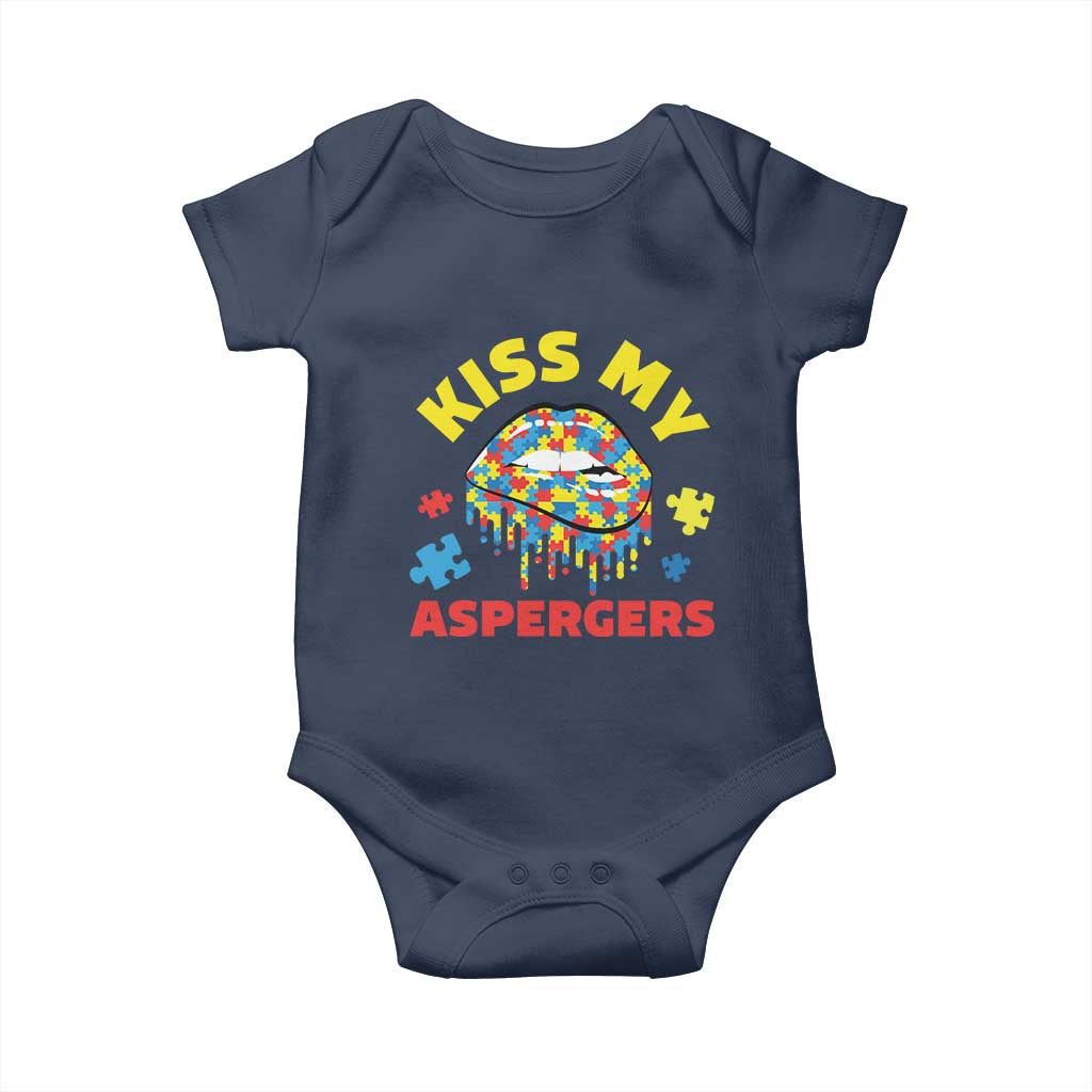 Funny Kiss My Aspergers Baby Onesie Asperger Syndrome Autism Awareness Puzzle Lips TS11 Navy Print Your Wear