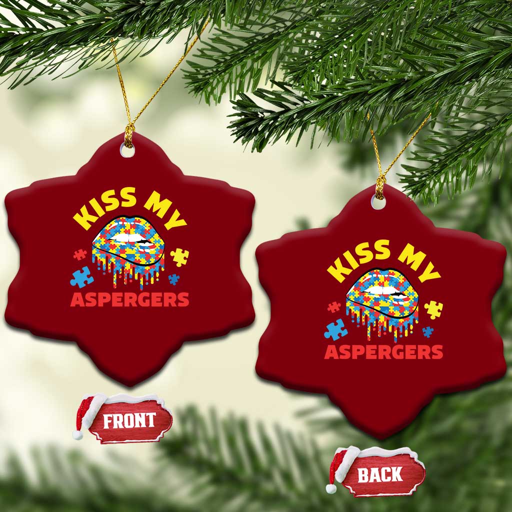 Funny Kiss My Aspergers Ceramic Ornament Asperger Syndrome Autism Awareness Puzzle Lips TS11 Print Your Wear